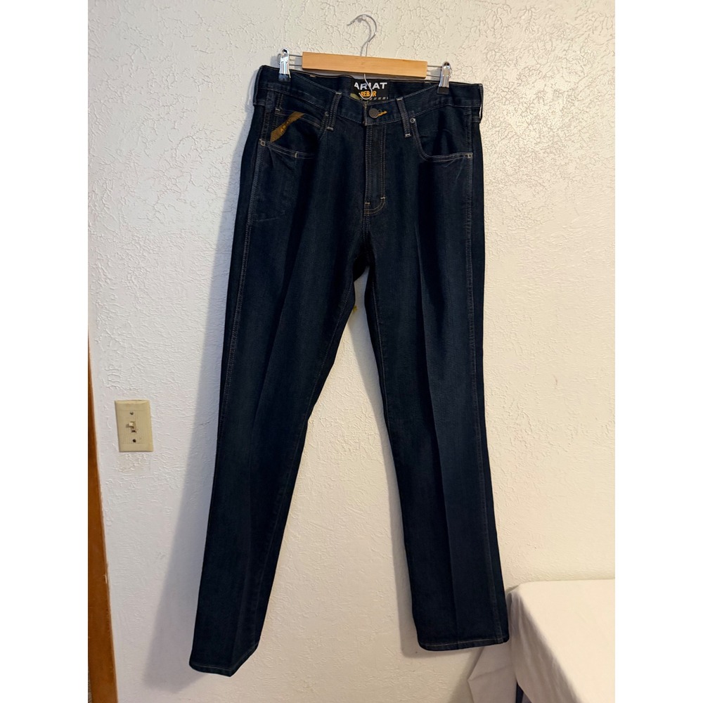 Ariat Rebar M5 Slim Straight Jeans Mens 33x36 Dark Wash Work Denim Pants
